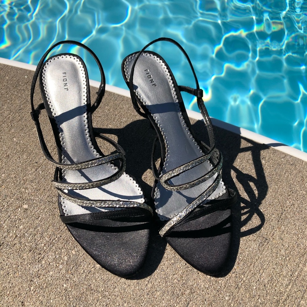 Black & Silver Sparkle Sandal Heels - Picture 2 of 11